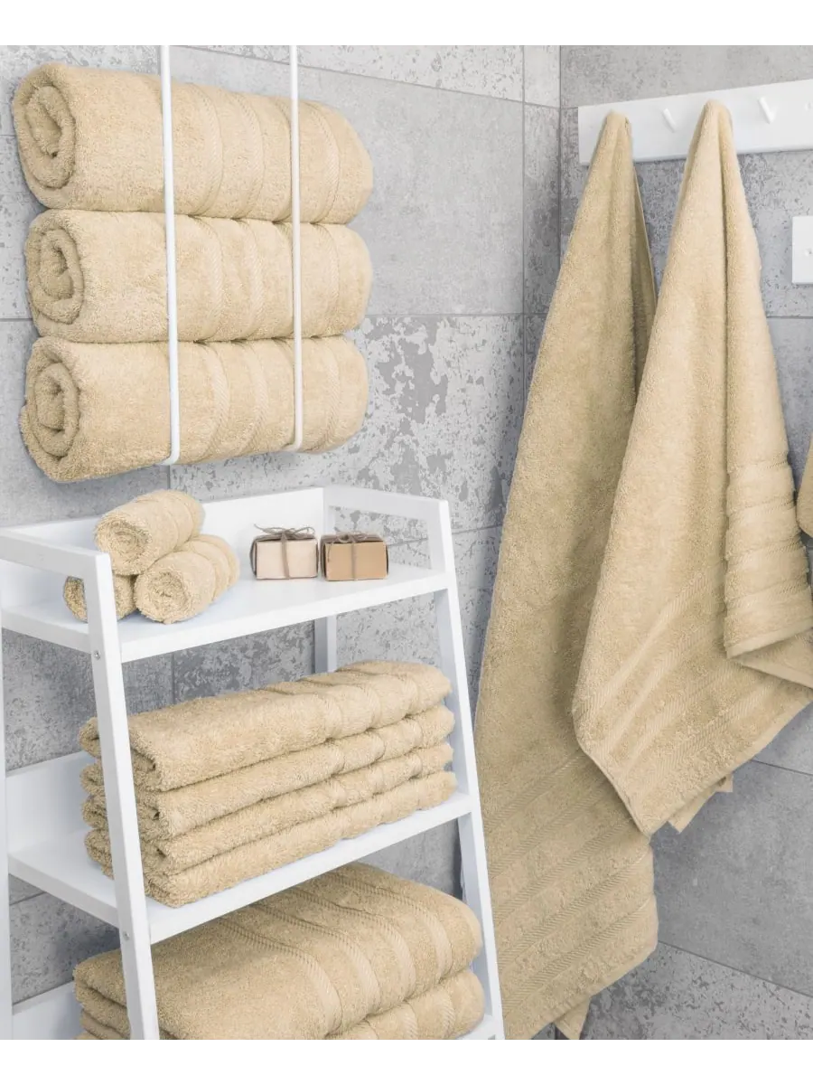 Набор из 4 банных полотенец Edison Luxury из 100% турецкого хлопка American Soft Linen — изображение 2 из 5, бежевый