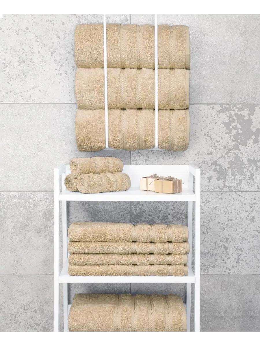 Набор из 4 банных полотенец Edison Luxury из 100% турецкого хлопка American Soft Linen — изображение 5 из 5, бежевый