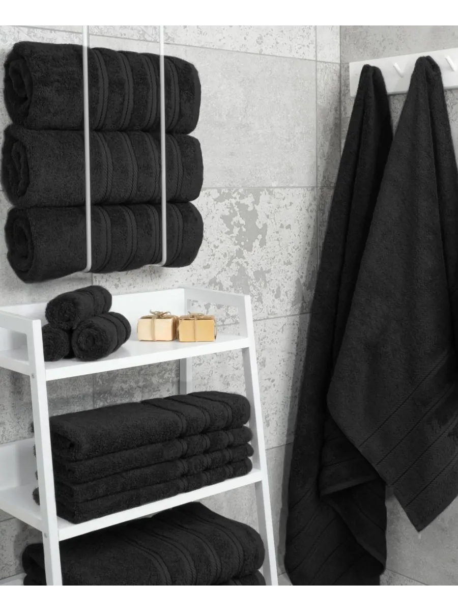 Набор из 4 банных полотенец Edison Luxury из 100% турецкого хлопка American Soft Linen — изображение 2 из 5, черный