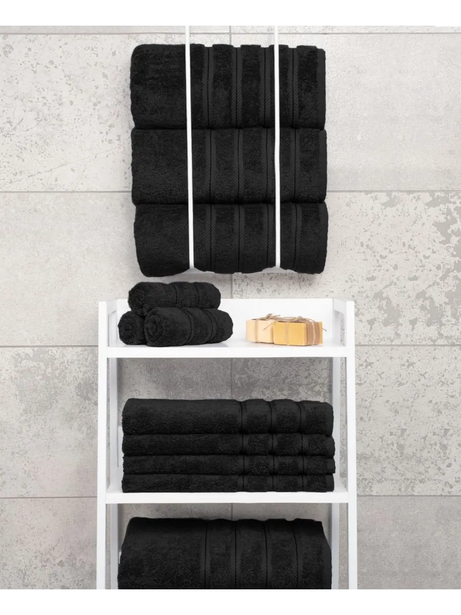 Набор из 4 банных полотенец Edison Luxury из 100% турецкого хлопка American Soft Linen — изображение 5 из 5, черный