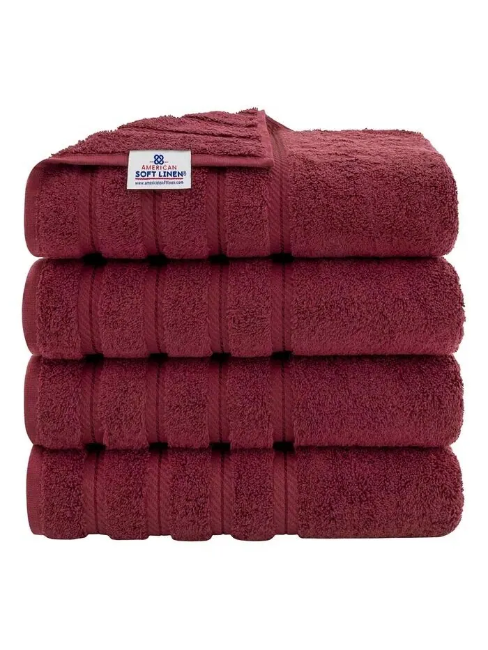 Роскошный набор банных полотенец American Soft Linen Edison из 100% турецкого хлопка, 4 шт — изображение 1 из 6, бордо