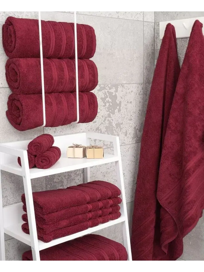 Роскошный набор банных полотенец American Soft Linen Edison из 100% турецкого хлопка, 4 шт — изображение 2 из 6, бордо