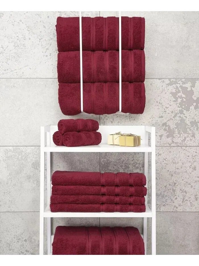 Роскошный набор банных полотенец American Soft Linen Edison из 100% турецкого хлопка, 4 шт — изображение 6 из 6, бордо