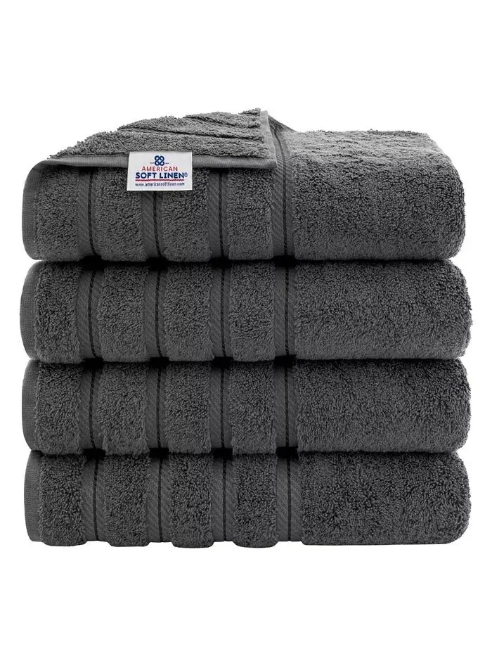 Роскошный набор банных полотенец American Soft Linen Edison из 100% турецкого хлопка, 4 шт — изображение 1 из 5, темный серый