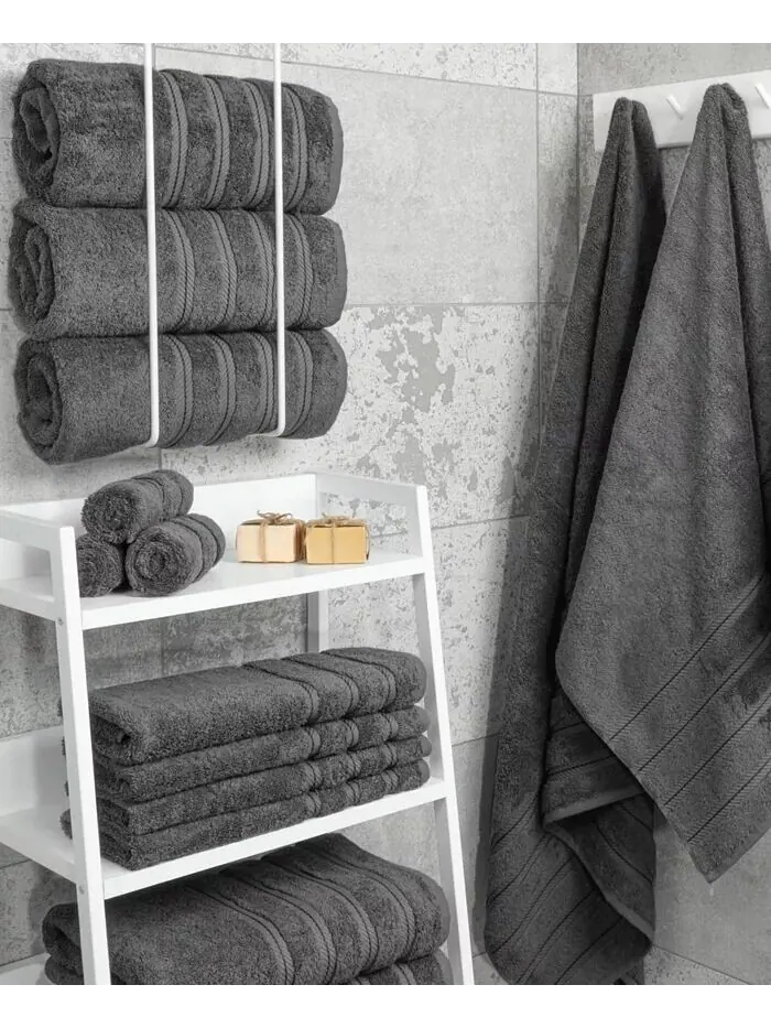 Роскошный набор банных полотенец American Soft Linen Edison из 100% турецкого хлопка, 4 шт — изображение 2 из 5, темный серый