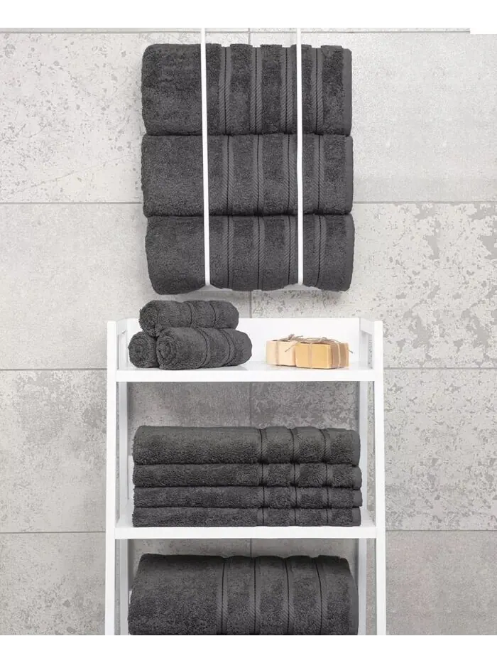 Роскошный набор банных полотенец American Soft Linen Edison из 100% турецкого хлопка, 4 шт — изображение 5 из 5, темный серый