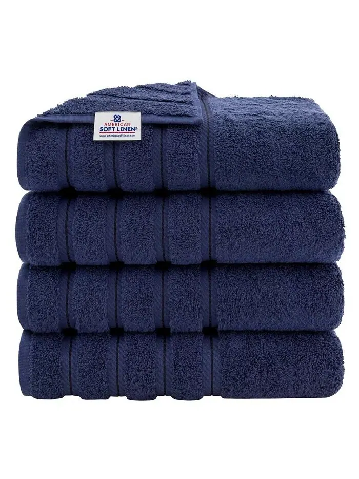 Роскошный набор банных полотенец American Soft Linen Edison из 100% турецкого хлопка, 4 шт — изображение 1 из 5, темно-синий