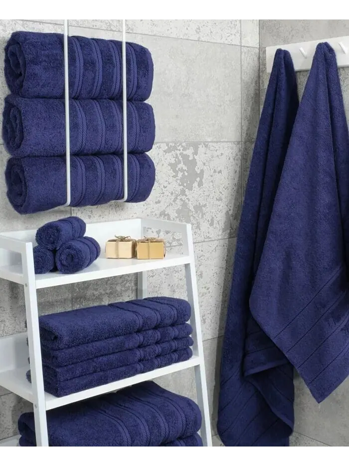 Роскошный набор банных полотенец American Soft Linen Edison из 100% турецкого хлопка, 4 шт — изображение 2 из 5, темно-синий