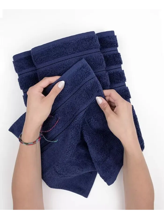 Роскошный набор банных полотенец American Soft Linen Edison из 100% турецкого хлопка, 4 шт — изображение 3 из 5, темно-синий