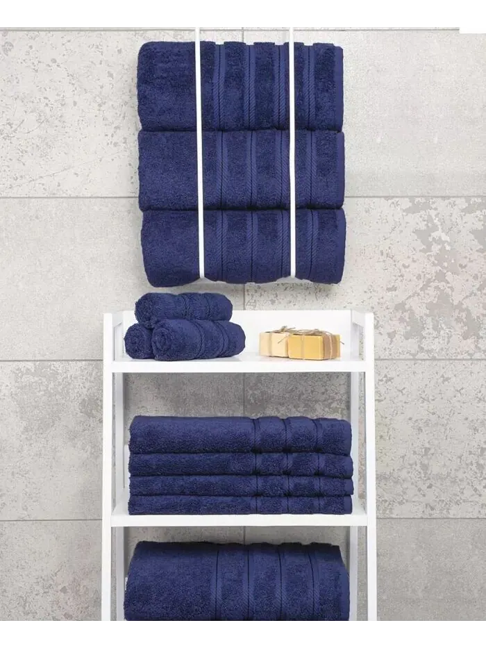 Роскошный набор банных полотенец American Soft Linen Edison из 100% турецкого хлопка, 4 шт — изображение 5 из 5, темно-синий