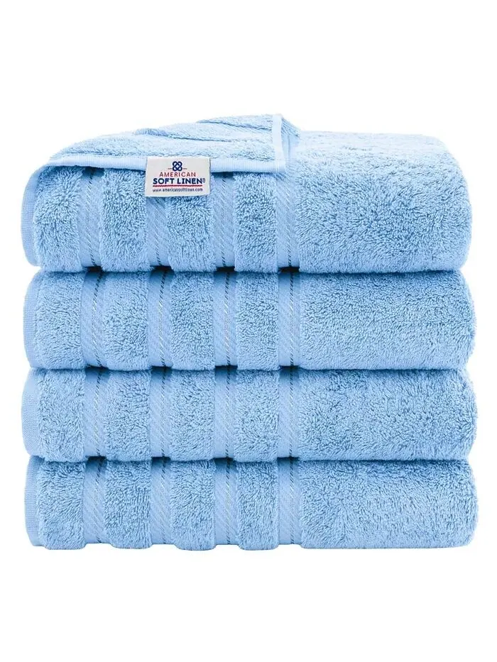 Роскошный набор банных полотенец American Soft Linen Edison из 100% турецкого хлопка, 4 шт — изображение 1 из 5, синий