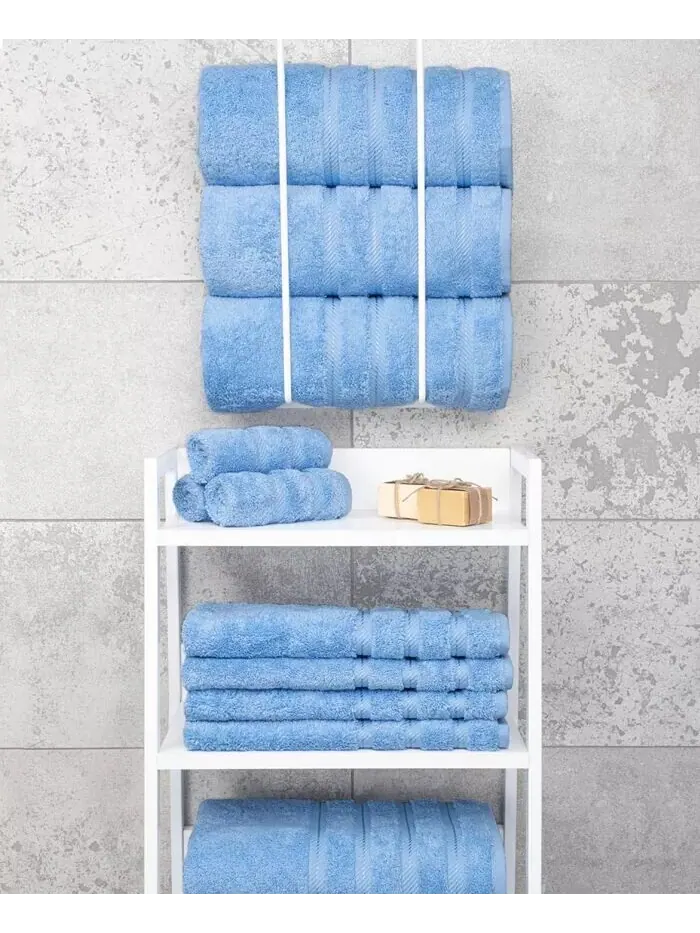 Роскошный набор банных полотенец American Soft Linen Edison из 100% турецкого хлопка, 4 шт — изображение 5 из 5, синий