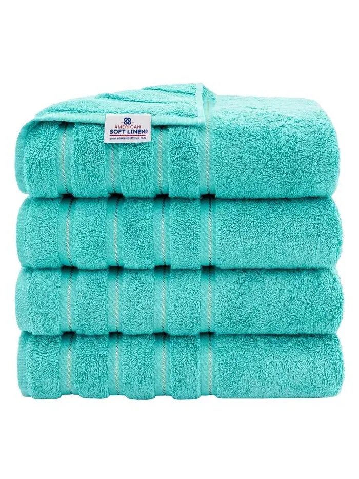 Роскошный набор банных полотенец American Soft Linen Edison из 100% турецкого хлопка, 4 шт — изображение 1 из 5, синий