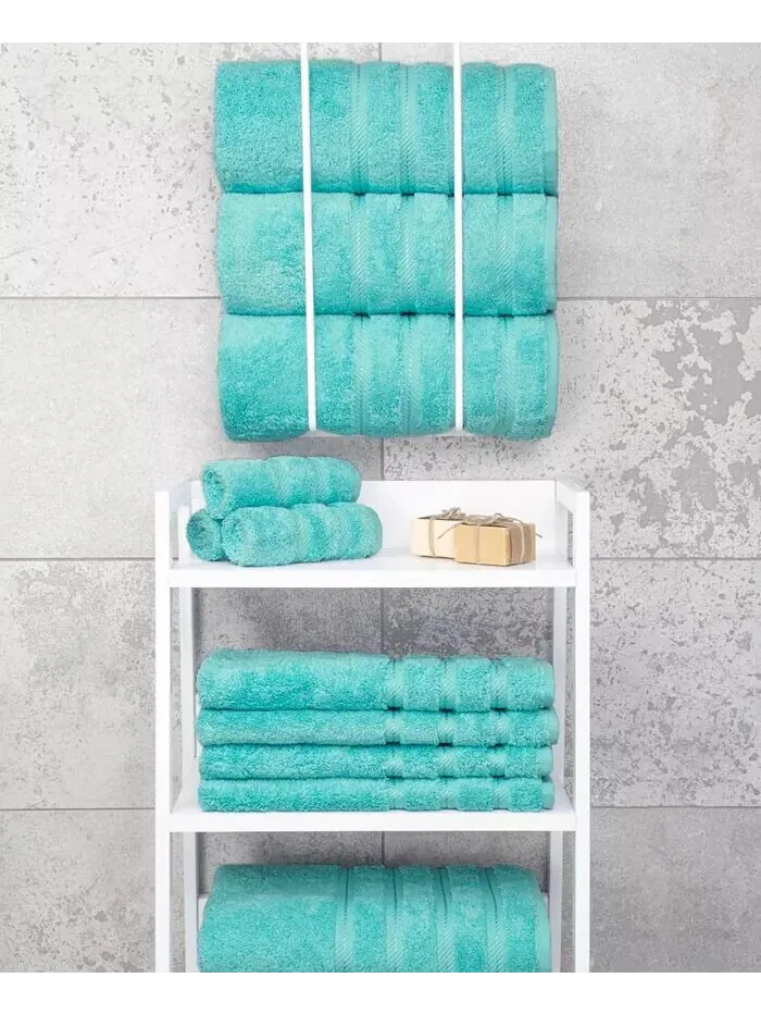 Роскошный набор банных полотенец American Soft Linen Edison из 100% турецкого хлопка, 4 шт — изображение 5 из 5, синий