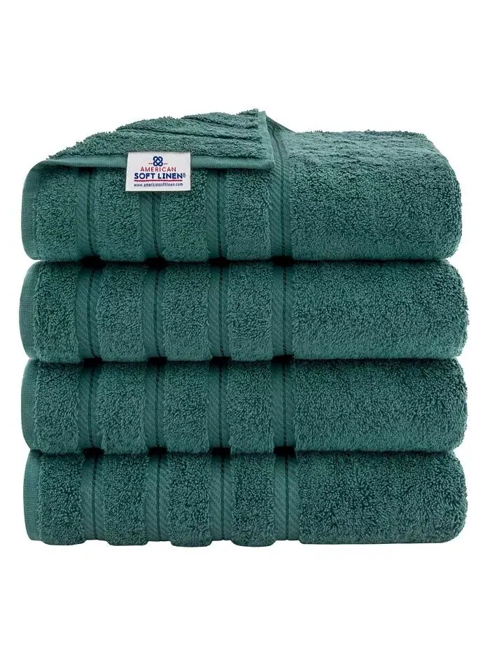 Роскошный набор банных полотенец American Soft Linen Edison из 100% турецкого хлопка, 4 шт — изображение 1 из 5, синий