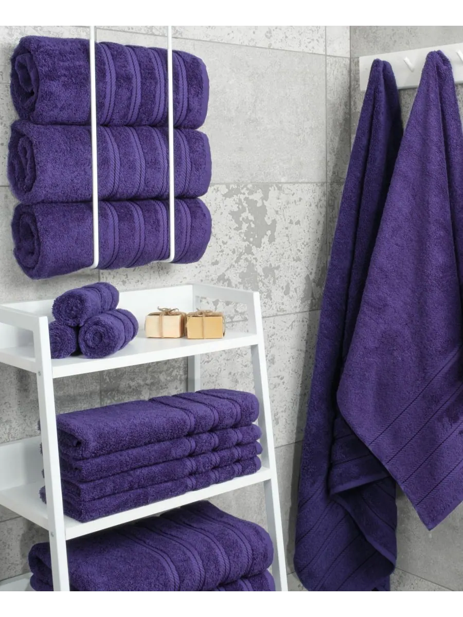 Набор из 4 банных полотенец Edison Luxury из 100% турецкого хлопка American Soft Linen — изображение 2 из 5, фиолетовый