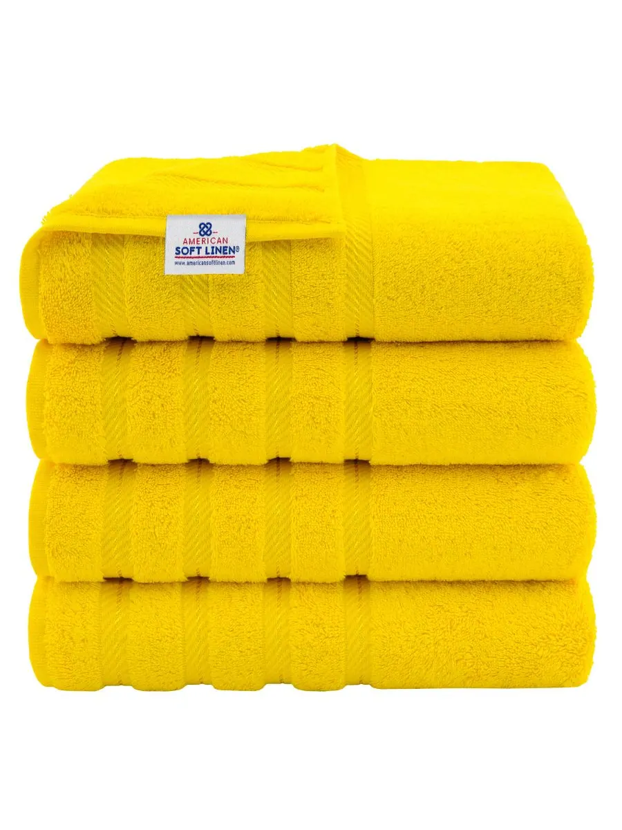 Набор из 4 банных полотенец Edison Luxury из 100% турецкого хлопка American Soft Linen — изображение 1 из 6, желтый