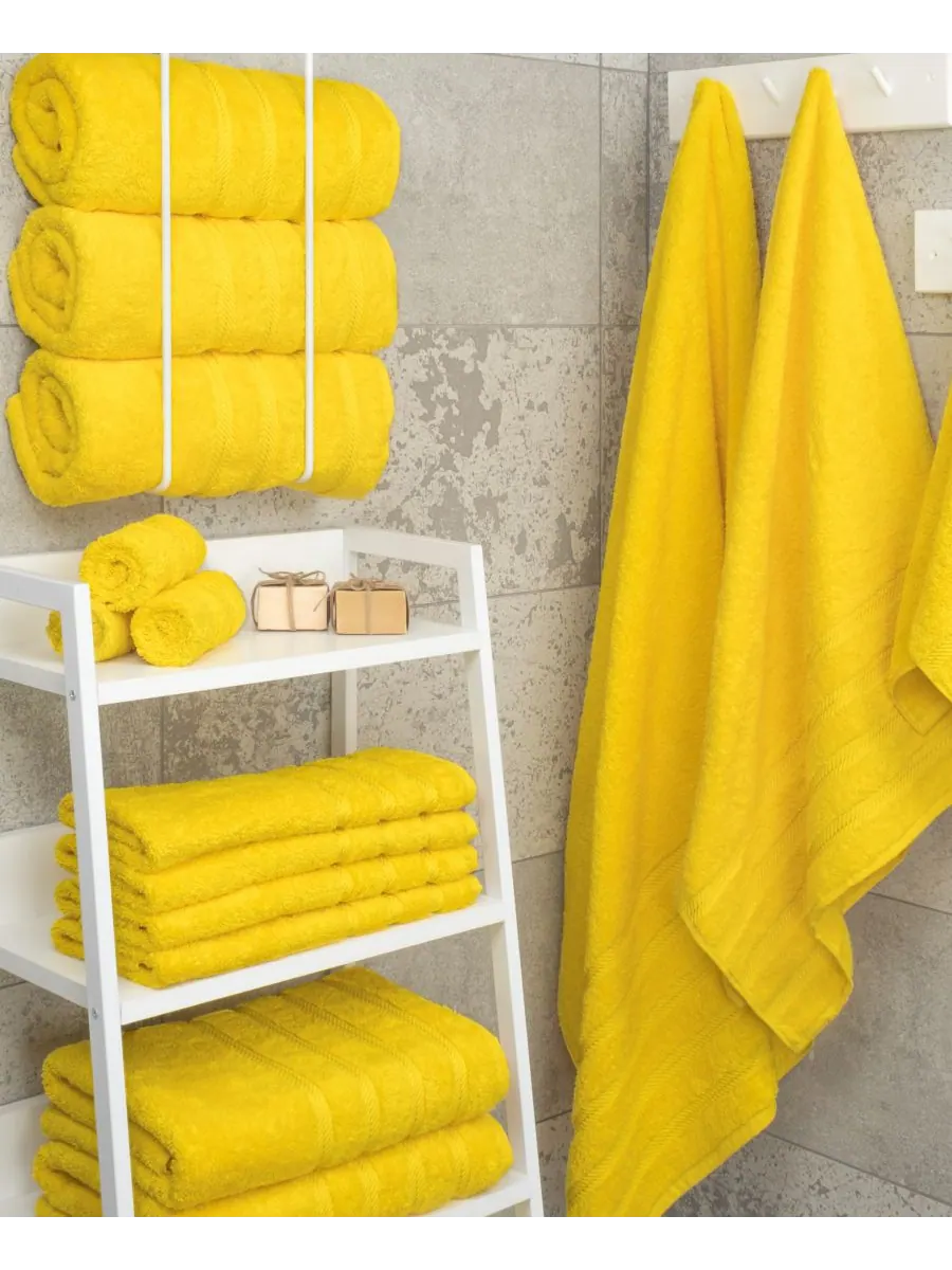 Набор из 4 банных полотенец Edison Luxury из 100% турецкого хлопка American Soft Linen — изображение 2 из 6, желтый