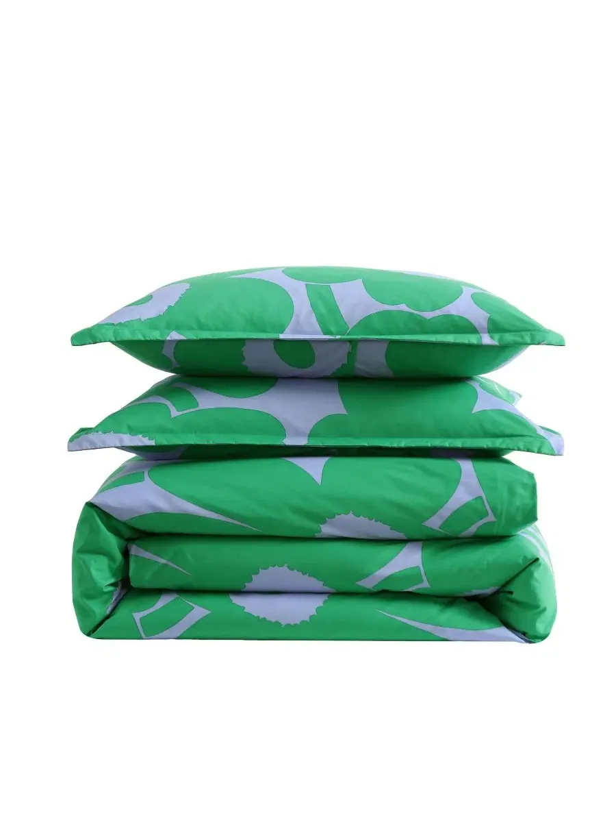 Комплект стеганого одеяла Unikko Cotton, 3 предмета, Full/Queen Marimekko — изображение 6 из 7, зеленый синий