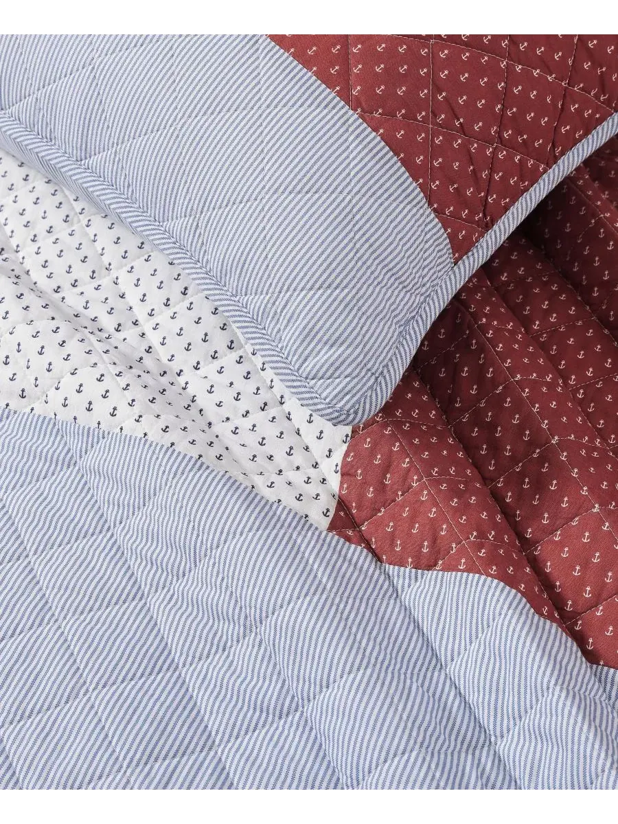 Комплект стеганого покрывала 3 предмета Nautical Anchor Flag, King Tommy Hilfiger — изображение 6 из 8, синий белый красный