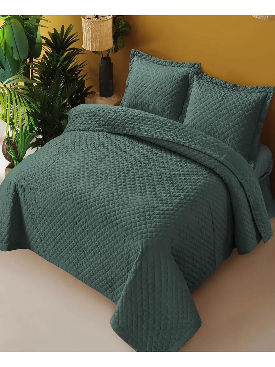 Комплект постельного белья Brisbane Microfiber Solid Oversized Quilt Set, размер Queen Tribeca — изображение 2 из 3, голубой