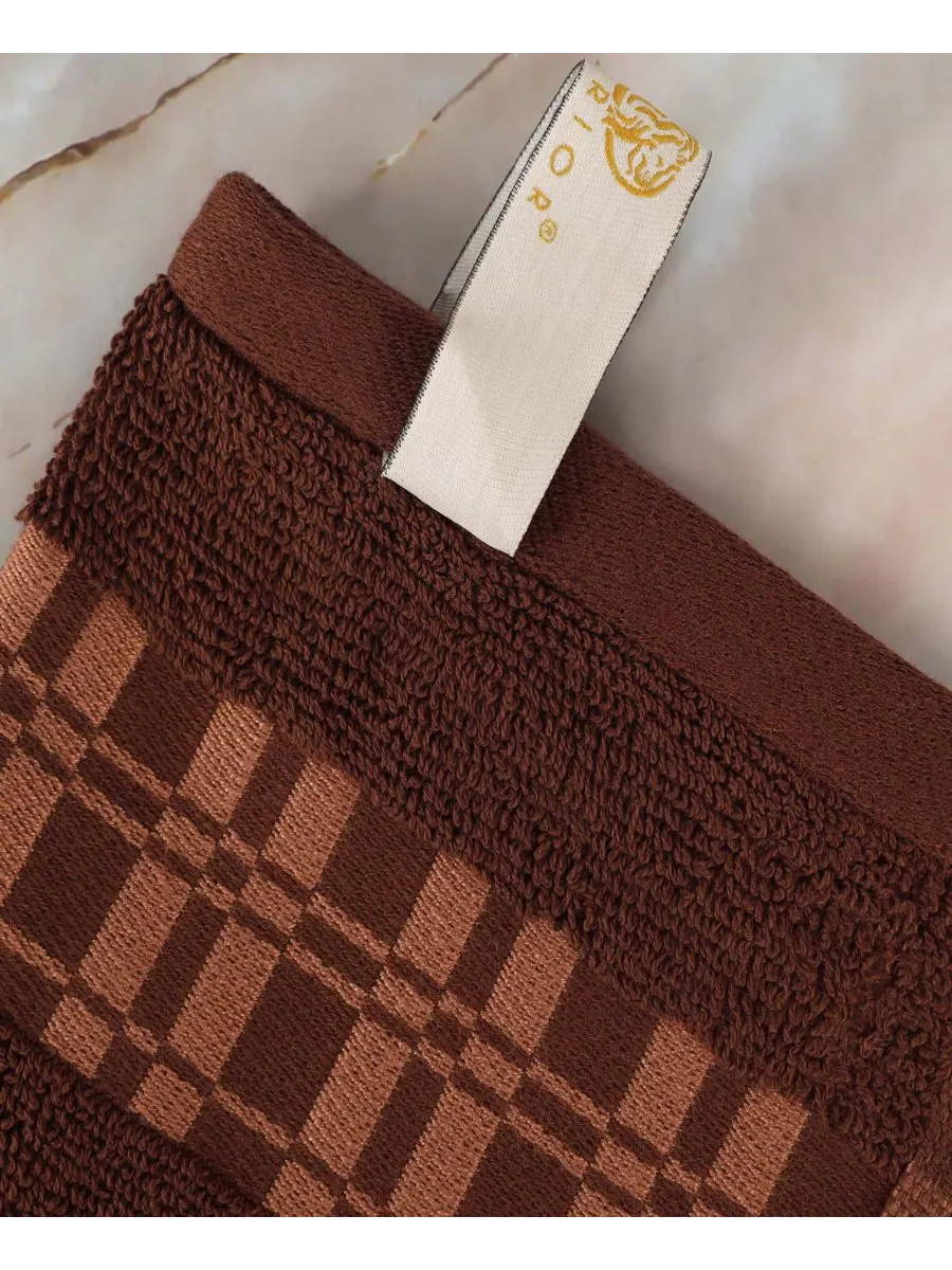 Набор банных полотенец Larissa из хлопка, 4 предмета, с геометрической вышивкой и жаккардовой — изображение 5 из 8, шоколад