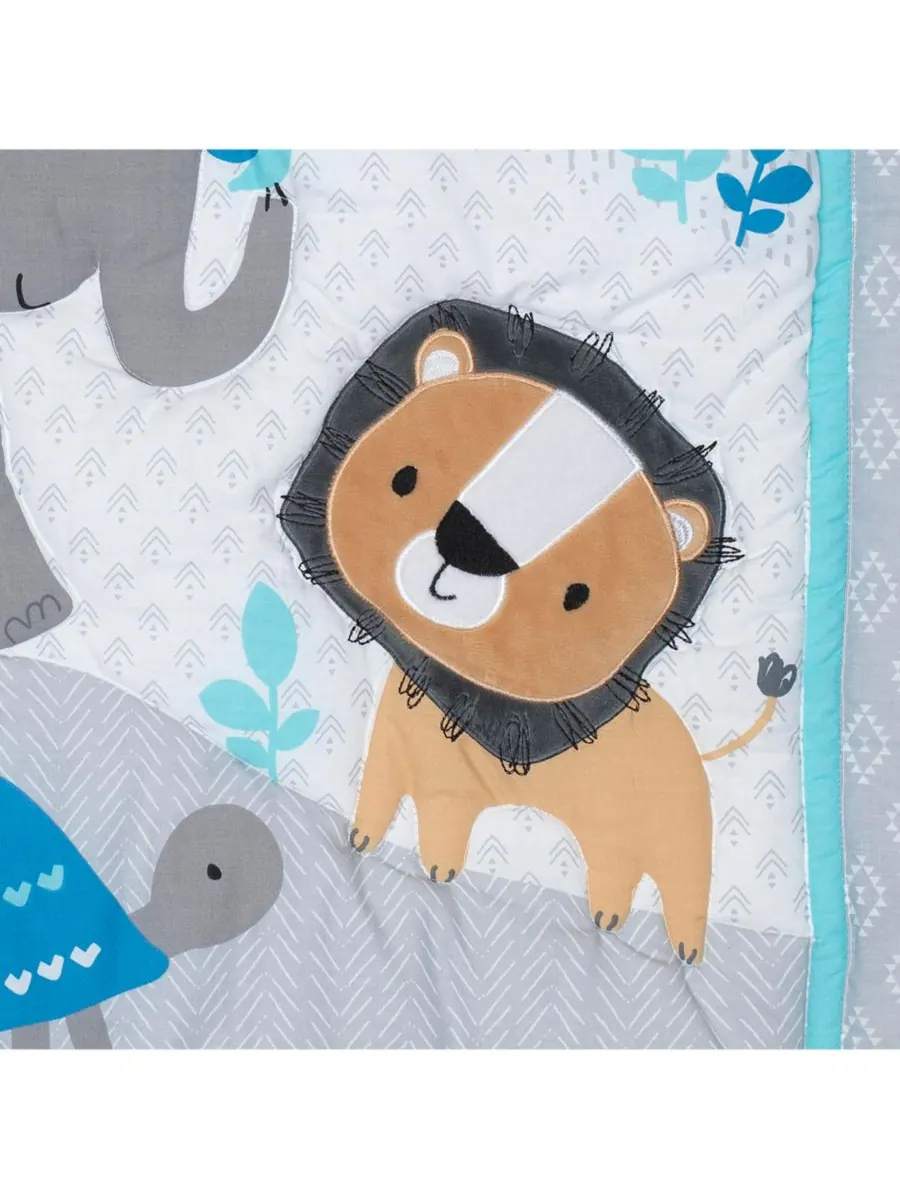Детский комплект постельного белья для детской кроватки Baby Jungle Fun, серый/синий/белый, слон — изображение 3 из 3