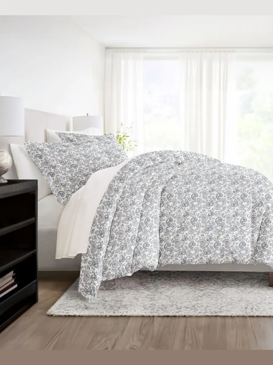 Комплект постельного белья Tranquil Sleep с узором, размер Twin/Twin XL Ienjoy Home — изображение 8 из 9, темно-синий