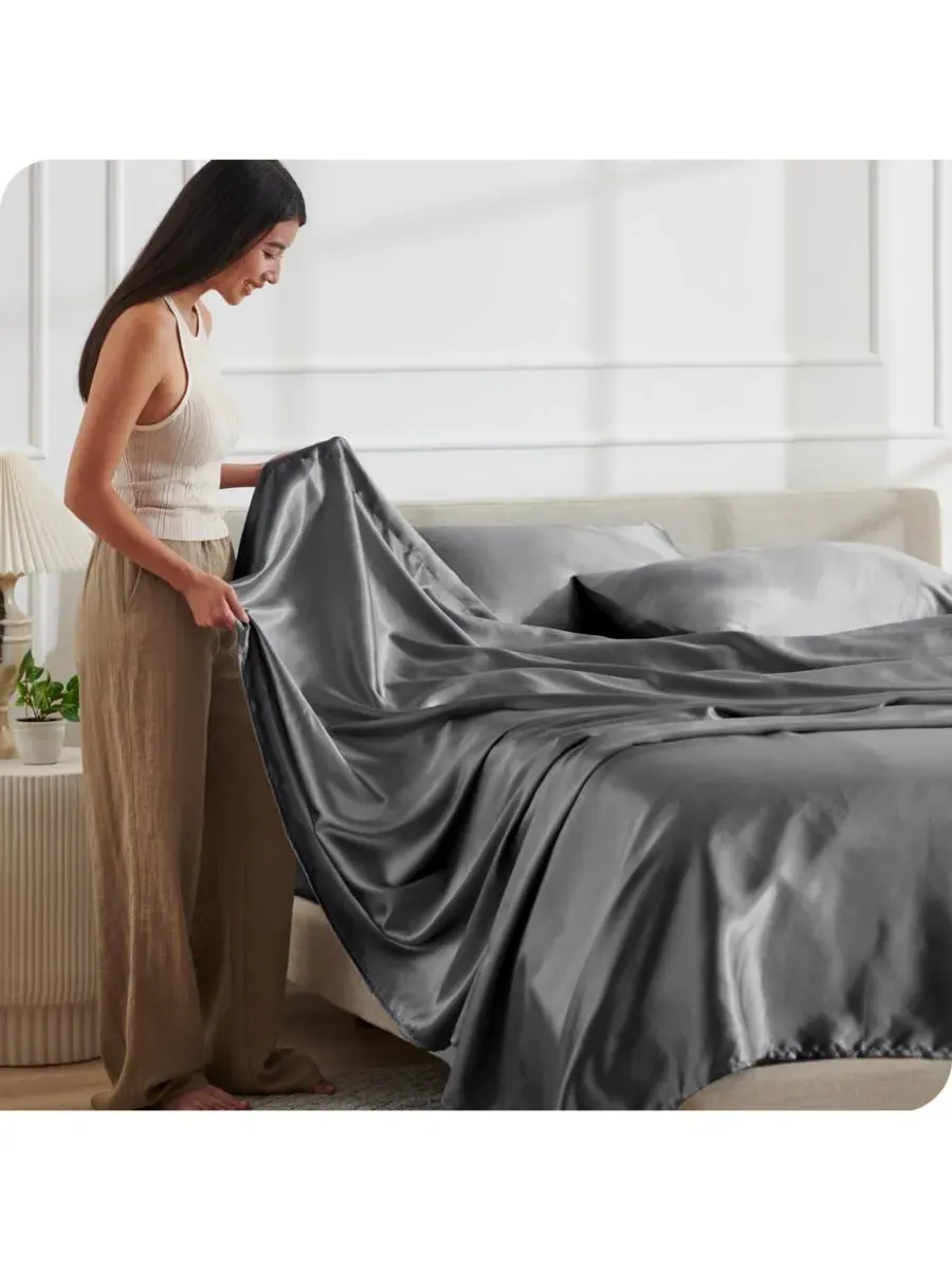 Комплект атласных простыней Bare Home — изображение 5 из 6, серый