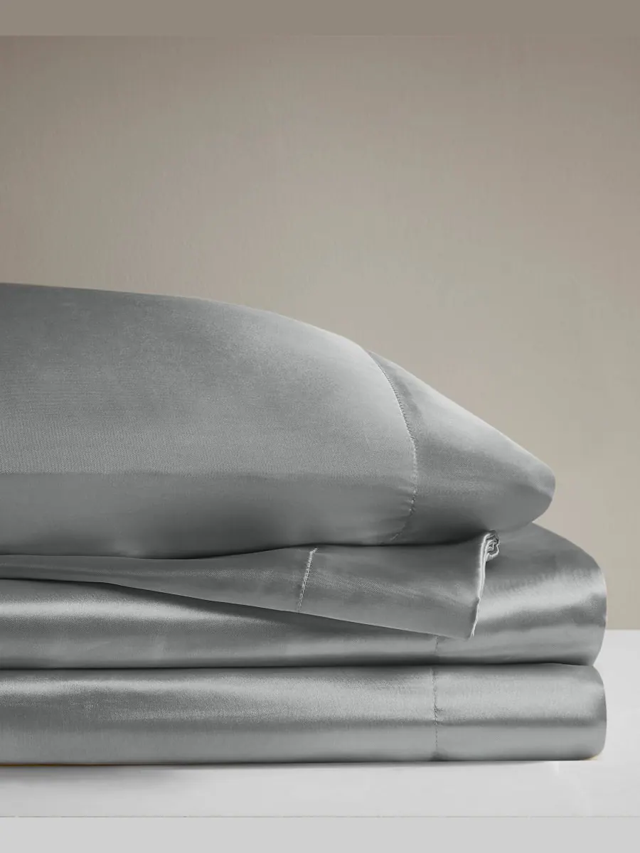 Роскошный сатиновый комплект постельного белья из 6 предметов, размер «полуторный» Madison Park — изображение 6 из 9, серый