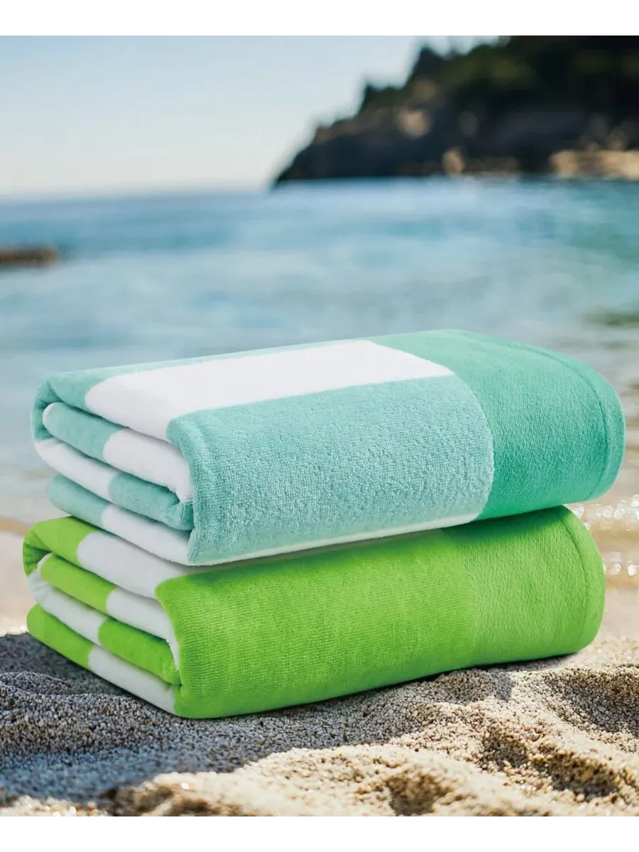 Набор пляжных полотенец Cotton Cabana Stripe Jacquard Beach Towels, 91x183 см Oceanfront Resort — изображение 2 из 3, зеленый