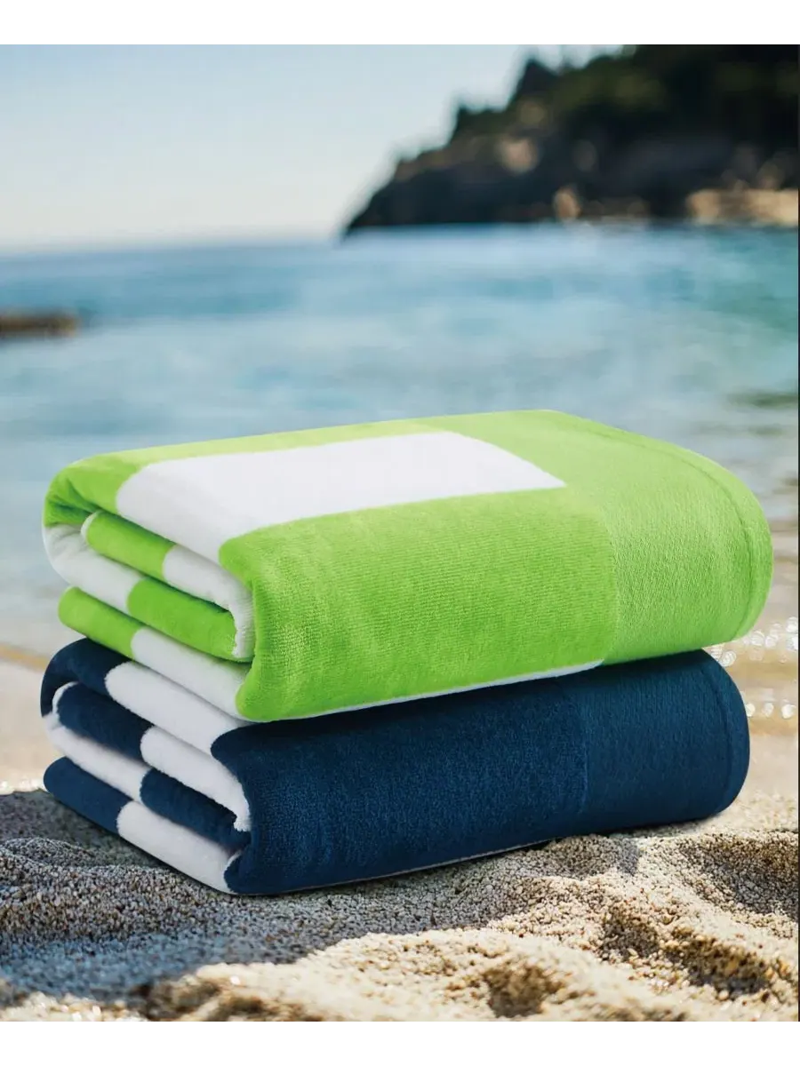 Набор пляжных полотенец Oversized Jacquard Cotton Cabana Stripe Oceanfront Resort — изображение 2 из 3, темно-синий зеленый