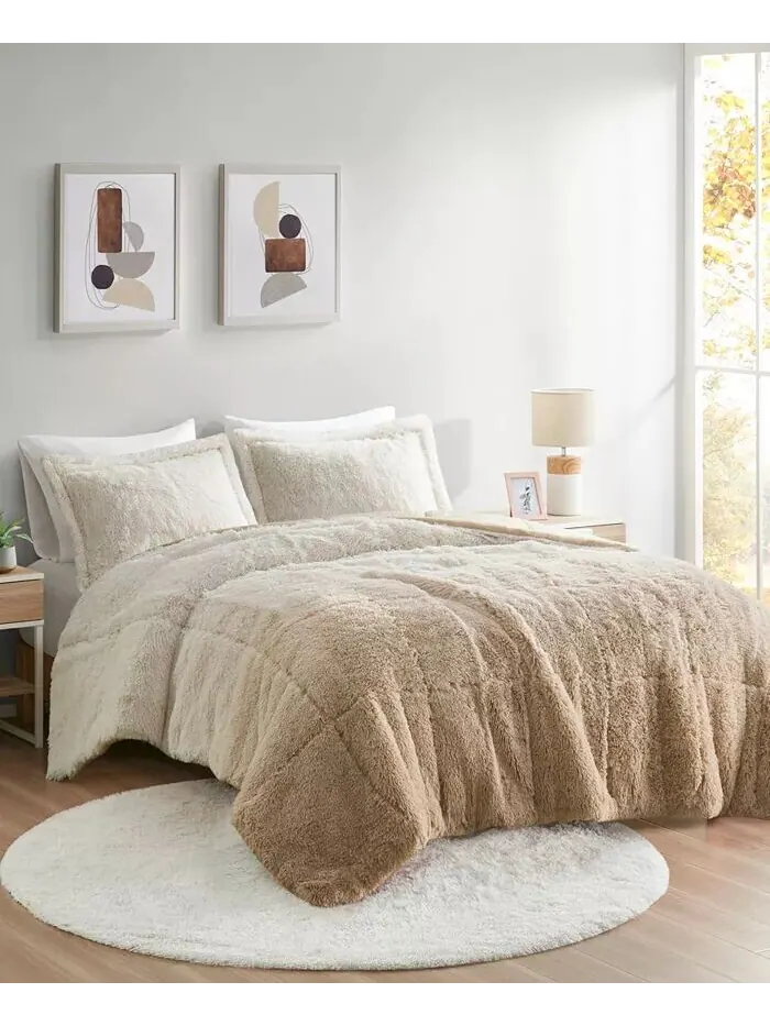 Brielle Ombre Shaggy Faux Fur 2 шт. Комплект одеял, Twin/Twin XL Intelligent Design — изображение 10 из 18, пудровый розовый
