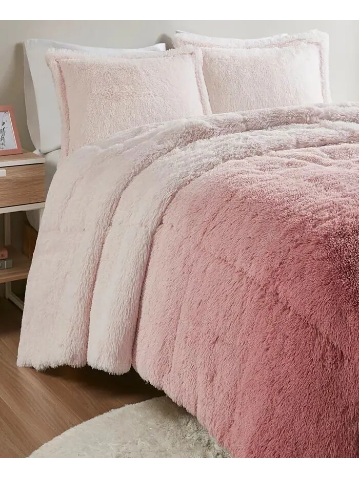 Brielle Ombre Shaggy Faux Fur 2 шт. Комплект одеял, Twin/Twin XL Intelligent Design — изображение 3 из 18, прозрачный