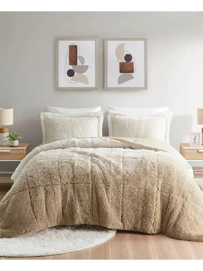 Brielle Ombre Shaggy Faux Fur 2 шт. Комплект одеял, Twin/Twin XL Intelligent Design — изображение 9 из 18, прозрачный