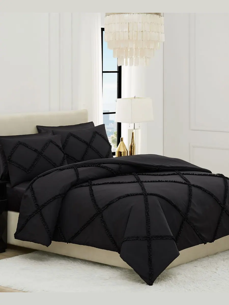 Комплект постельного белья Diamond Ruffle из двух предметов, двусторонний, размер Twin/Twin XL — изображение 2 из 10, черный