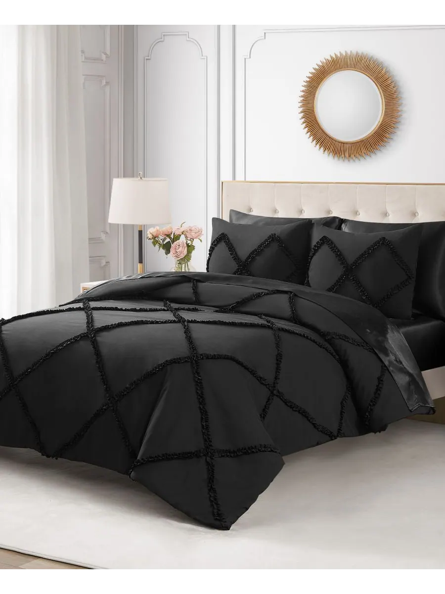 Комплект постельного белья Diamond Ruffle из двух предметов, двусторонний, размер Twin/Twin XL — изображение 4 из 10, черный