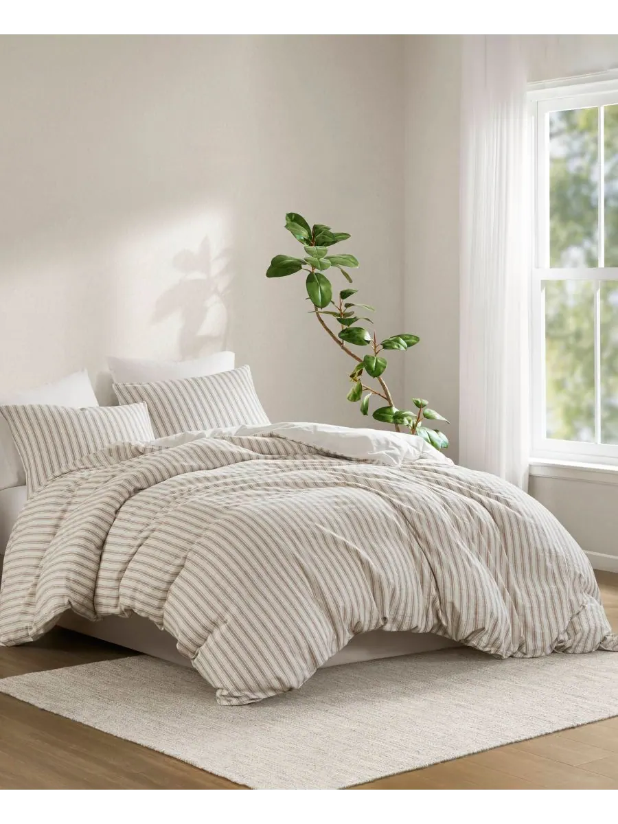Комплект постельного белья Etta Striped из 3 предметов, размер California King Madison Park — изображение 9 из 10, бежевый