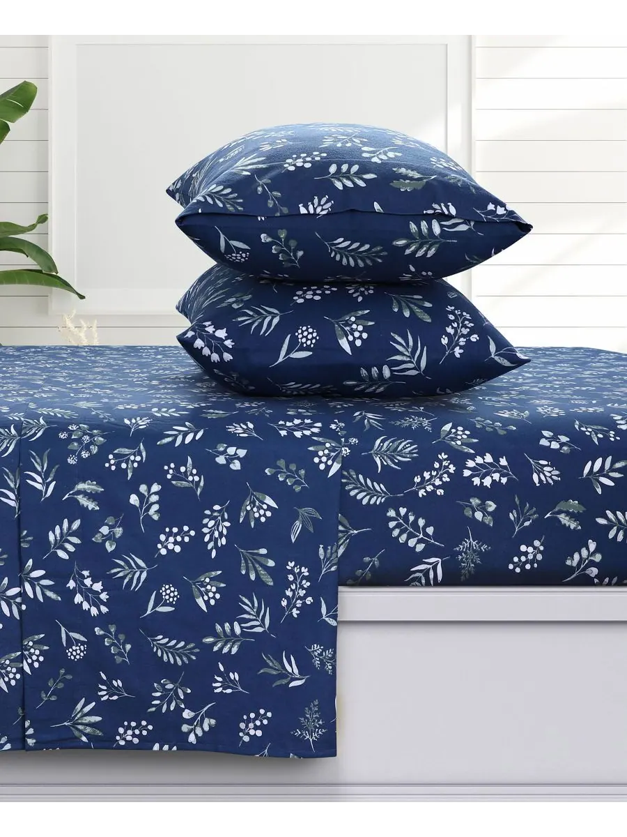 Комплект постельного белья Eva Floral из фланели с очень глубокими карманами, 3 предмета, размер — серый