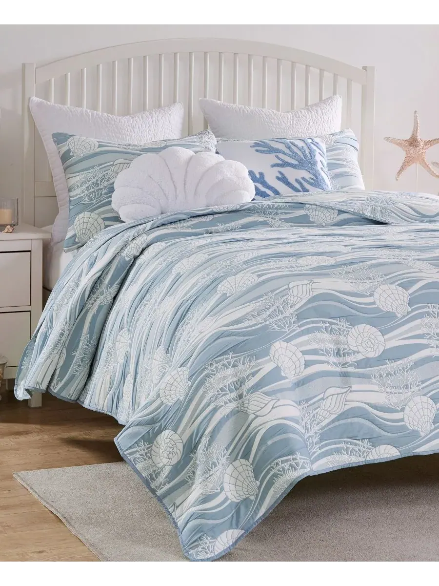 Двустороннее покрывало Dover Matelasse, 3 предмета, размер Full/Queen Greenland Home Fashions — изображение 4 из 7, синий