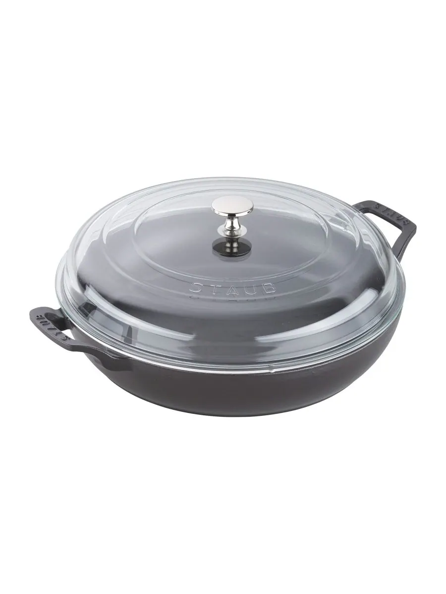 Жаровня Staub Braiser со стеклянной крышкой, 30 см, 3.4 л — черный