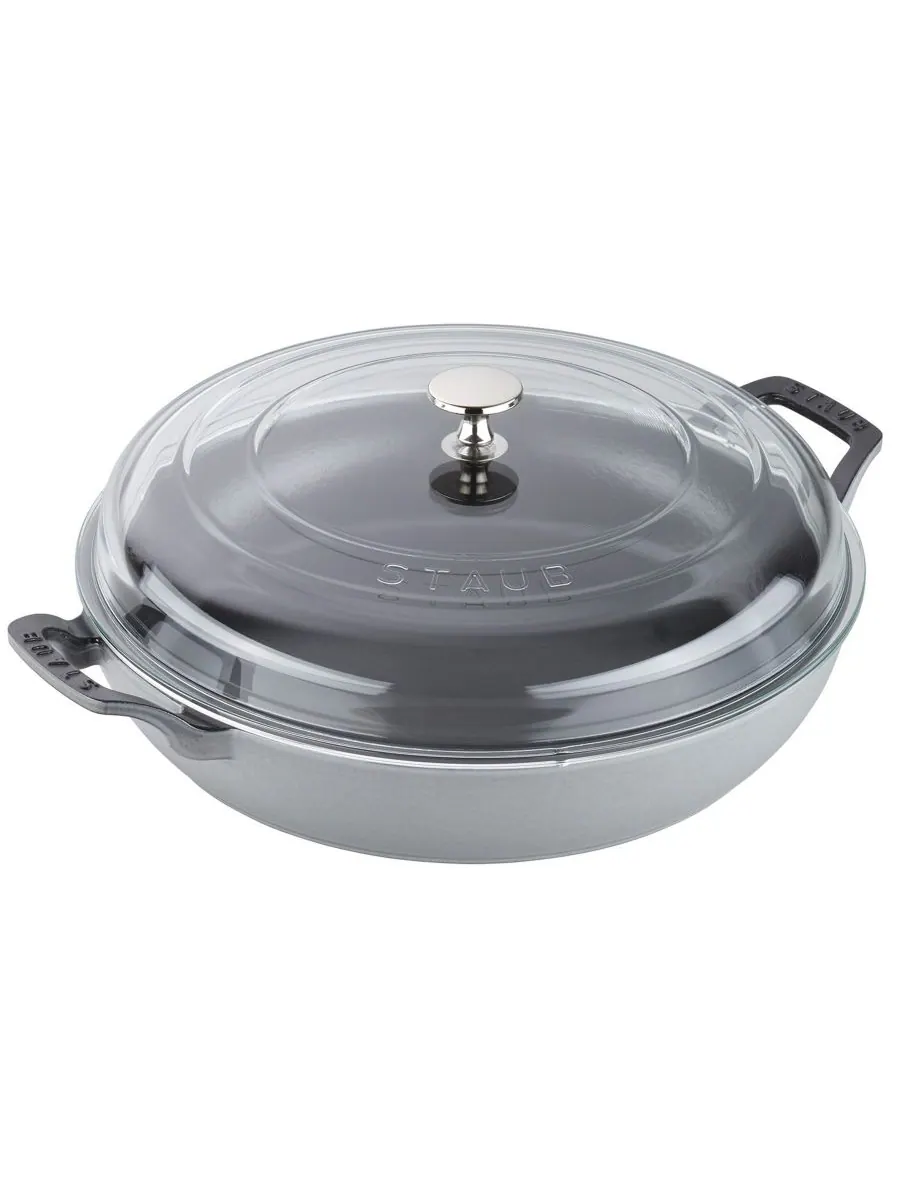 Жаровня Staub Braiser со стеклянной крышкой, 30 см, 3.4 л — серый