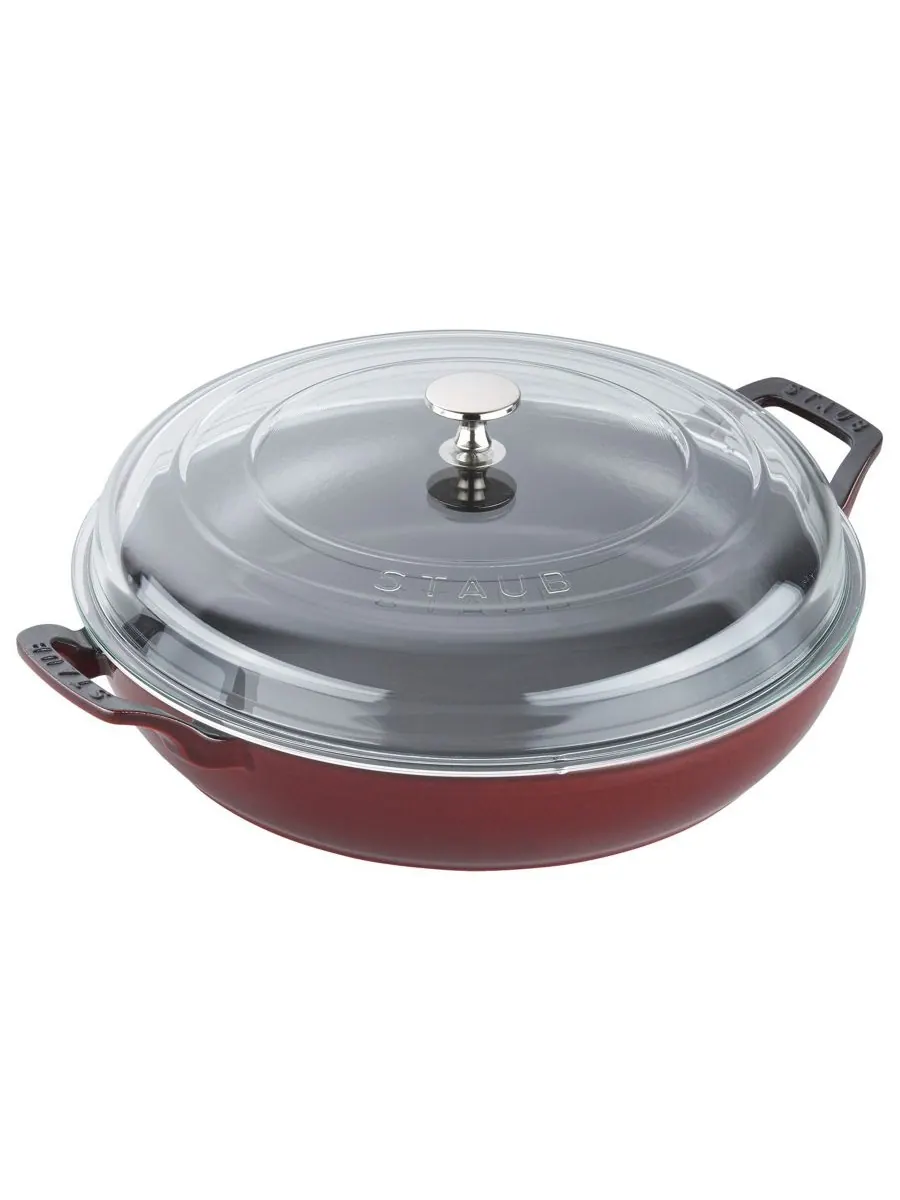 Жаровня Staub Braiser со стеклянной крышкой, 30 см, 3.4 л, гранатовый — красный
