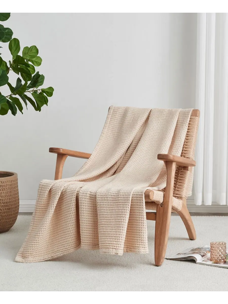 Хлопковое одеяло с вафельным плетением Linery & Co, Taupe, Twin — изображение 3 из 6, тауп