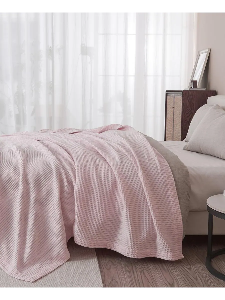 Хлопковое одеяло с вафельным плетением Linery & Co, Blush pink, Twin — изображение 5 из 6, розовый
