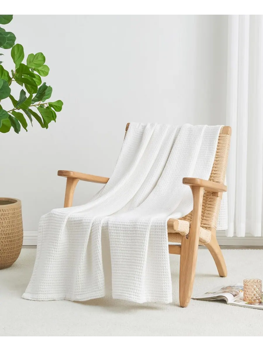Хлопковое одеяло с вафельным плетением Linery & Co, White, Twin — изображение 3 из 6, белый