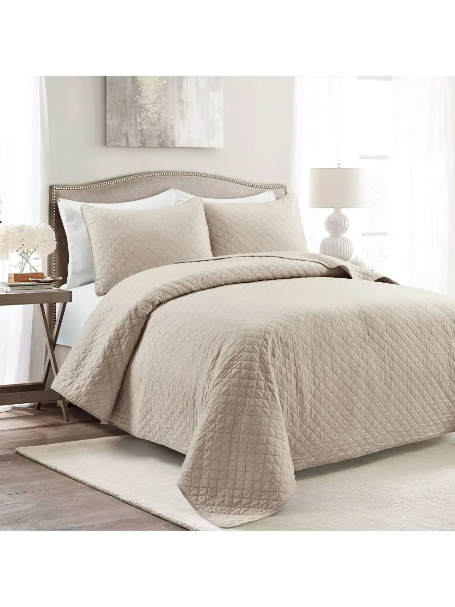 Комплект постельного белья Ava Cotton из 3 предметов, размер King Lush Decor, нейтральный — изображение 1 из 7, серый