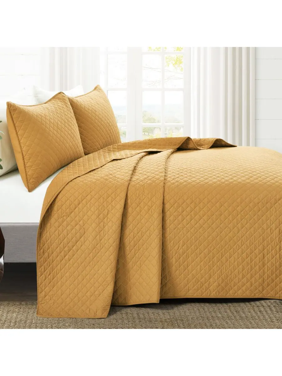 Комплект постельного белья ava cotton из 3 предметов, размер king. Lush Décor — изображение 8 из 9, желтый