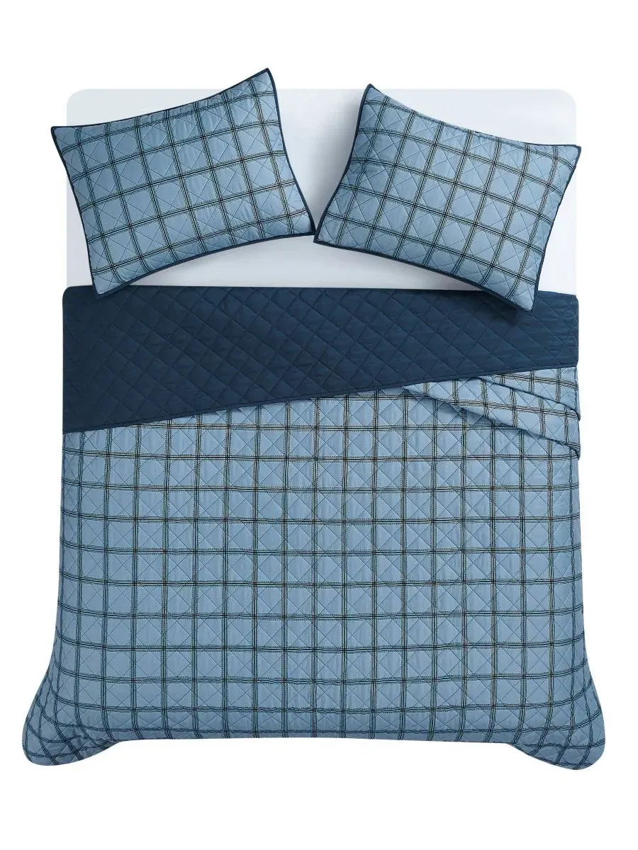 Комплект стеганого покрывала Luka Grid Plaid 2-Piece, Twin/Twin XL Cannon — изображение 3 из 5, синий