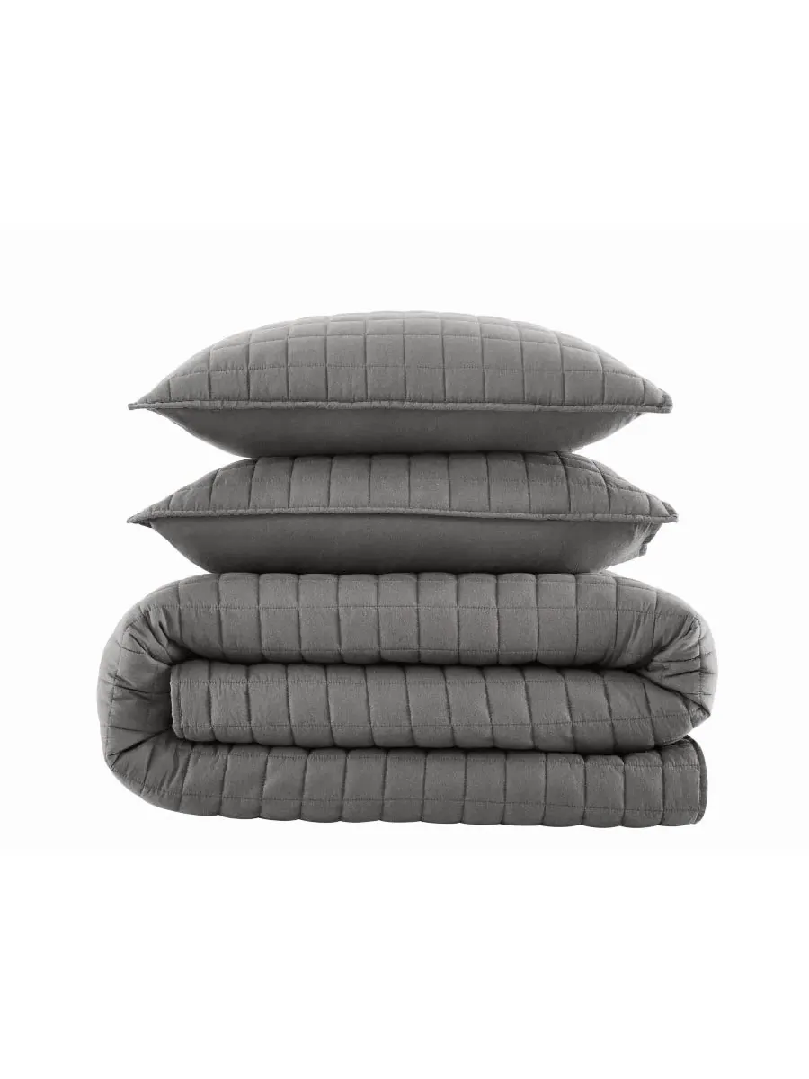 Комплект стеганых одеял Essential Cotton 2-предметный, Twin/Twin XL Brooklyn Loom — изображение 4 из 4, серый